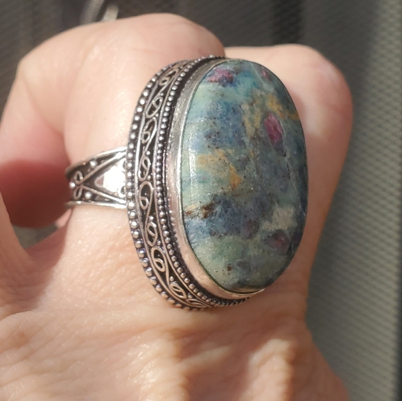 New Ruby in Fuchsite 925 Silver Ring. - Picture 3 of 16